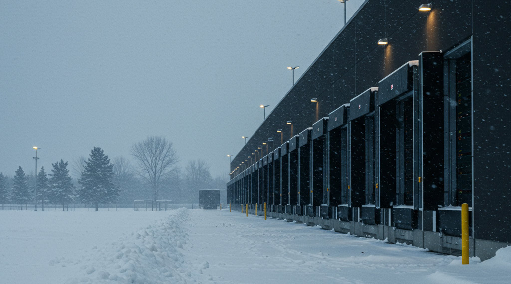 Datacenter loading zone with snow on ground