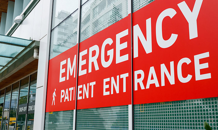 Exterior shot of hospital emergency entrance