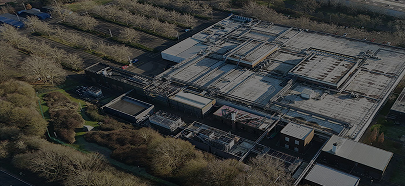 Birdseye view of a data center on a snowy day