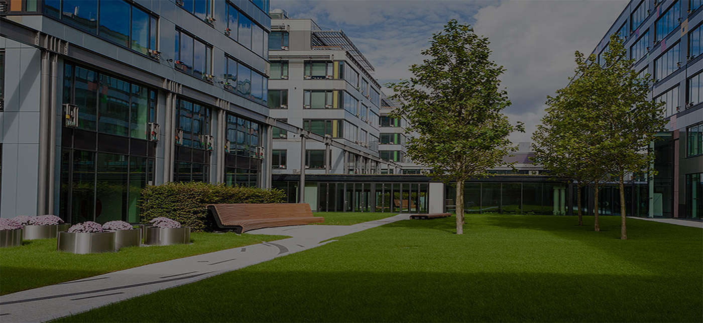 Medical facility campus lawn area