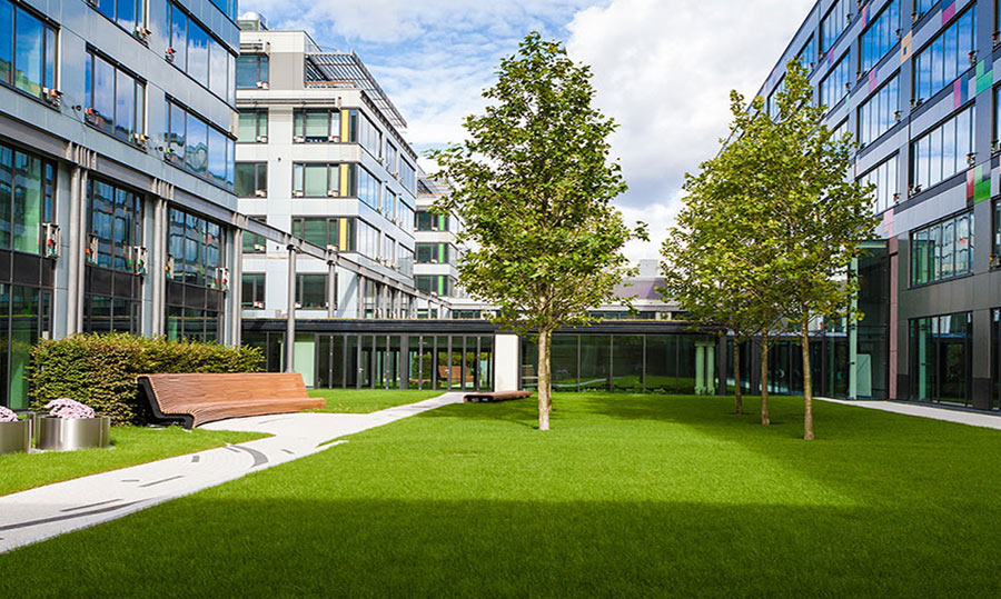 Medical facility campus lawn area